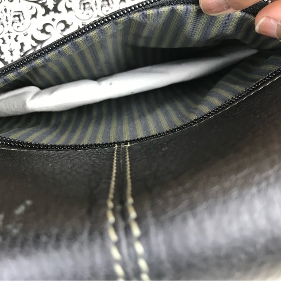 NWT : Fossil : black genuine leather classic ‘midway u zip’ utility bag handbag - Picture 5 of 10